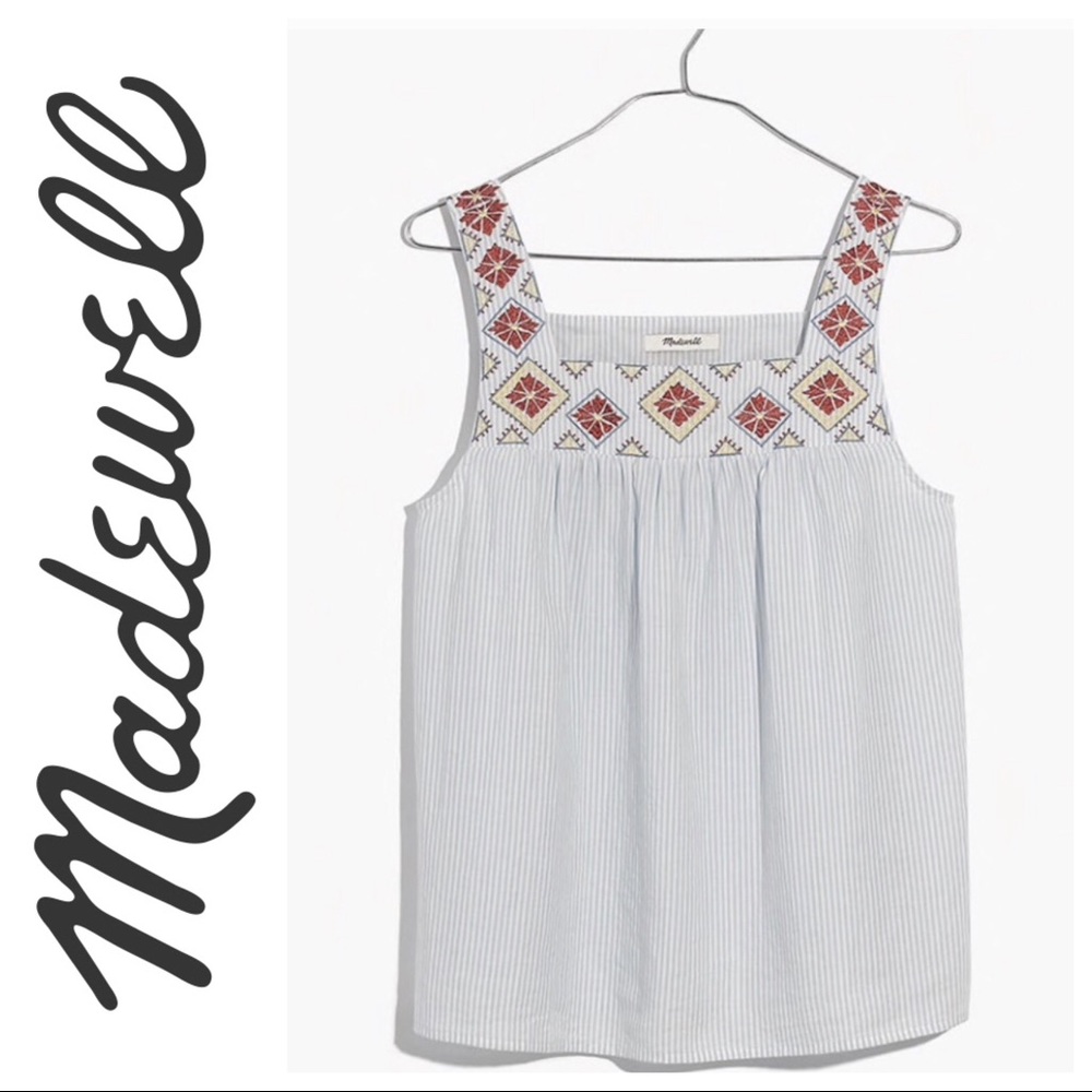 🎄NWT🎄 Madewell Embroidered Island Tank In Stripe